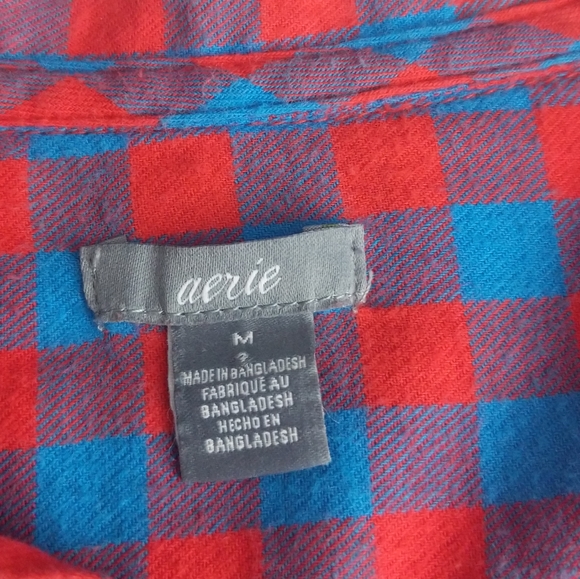 AERIE Checkered Plaid Lightweight Popover Shirt M - Picture 10 of 14